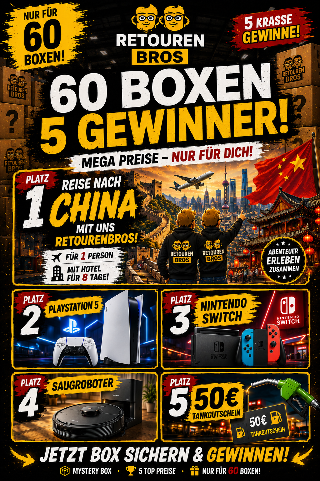 Mega Juni Aktion 60 Boxen = 5 Gewinner (Platz 1: Reise nach China)