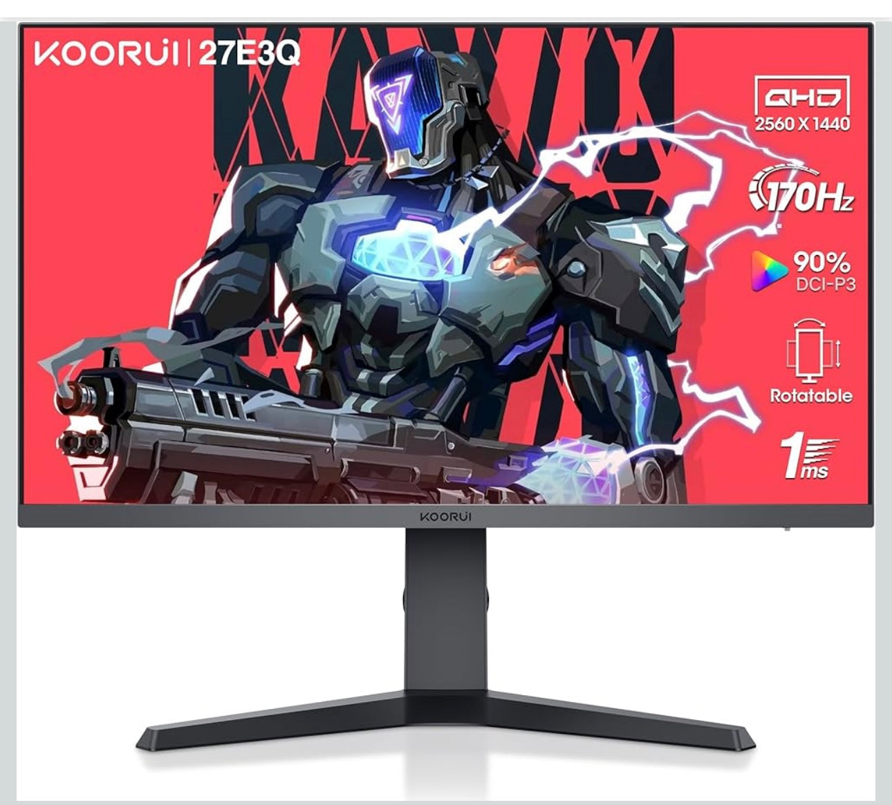 KOORUI Gaming Monitor 27 Zoll, 170Hz, IPS, 2K QHD(2560 x 1440p), HDR 400, 1ms, Adaptive Sync, DisplayPort, HDMI, 100% sRGB, Höhenverstellbar, Augenpflege, VESA 75x75 Neuwertig