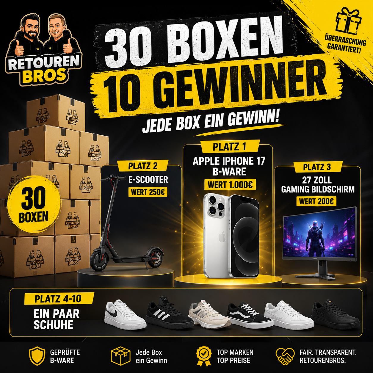 🏆 Limited Edition: 30 Boxen – Gewinne ein iPhone 17, E-Scooter oder Schuhe🏆 Limited Edition: 30 Boxen – Gewinne ein iPhone 17, E-Scooter oder Schuhe
