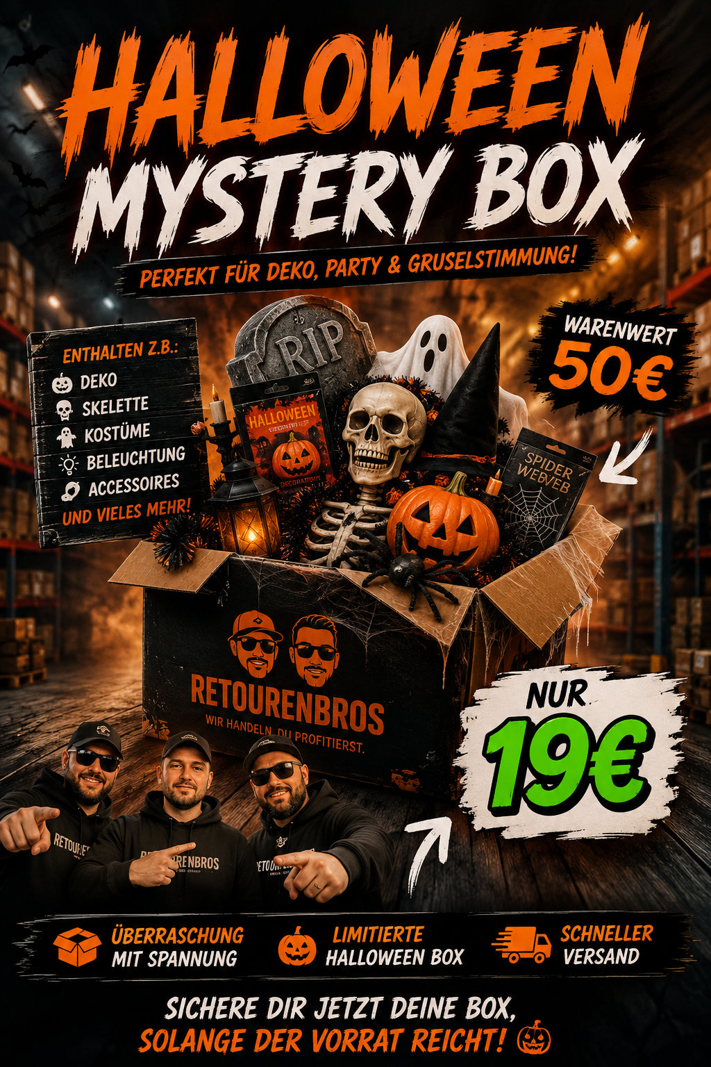 Halloween Mystery Box 🎃 | über 50 € Warenwert | Deko & Überraschungsartikel (Limitiert nur 50 Boxen)