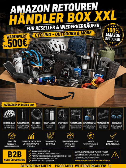 Amazon Retouren Händler Box XXL | Cycling, Outdoors & More | ca. 500€ Warenwert | 100 % Amazon Retouren | B2B für Reseller