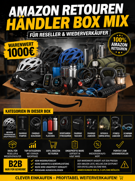 Amazon Retouren Händler Box XXL | Cycling, Outdoors & More | ca. 1.000 € Warenwert | 100 % Amazon Retouren | B2B für Reseller