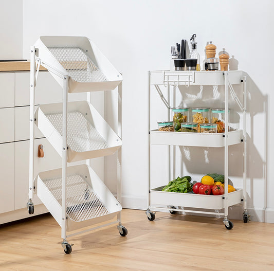 COOKER KING Aufbewahrungstrolley mit 3 Ebenen und 2 Bremssystemen - 45 x 30 x 78 cm - Weiß