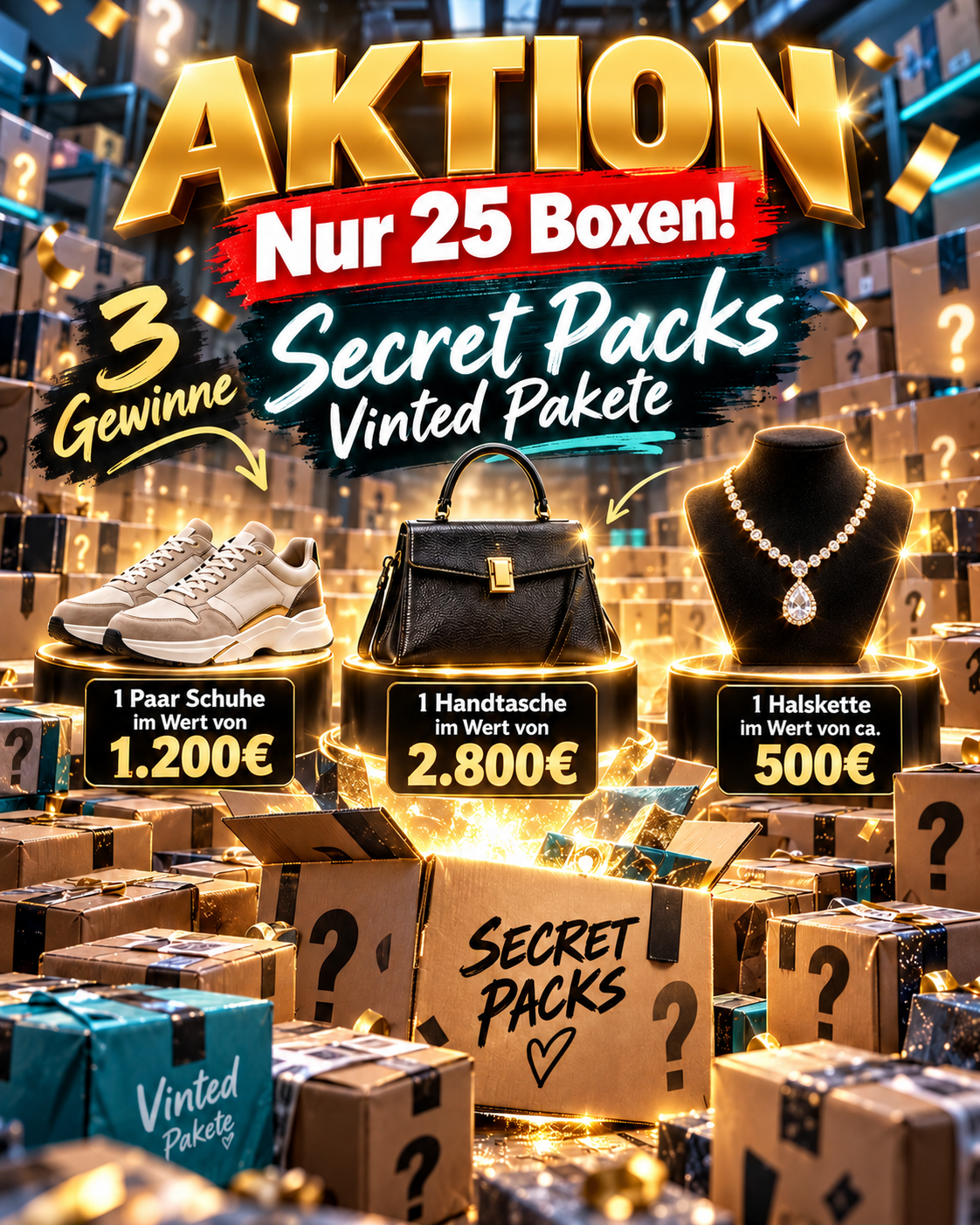 Secret Packs Vinted Aktion – 25 Boxen | 3 exklusive Luxus Gewinne