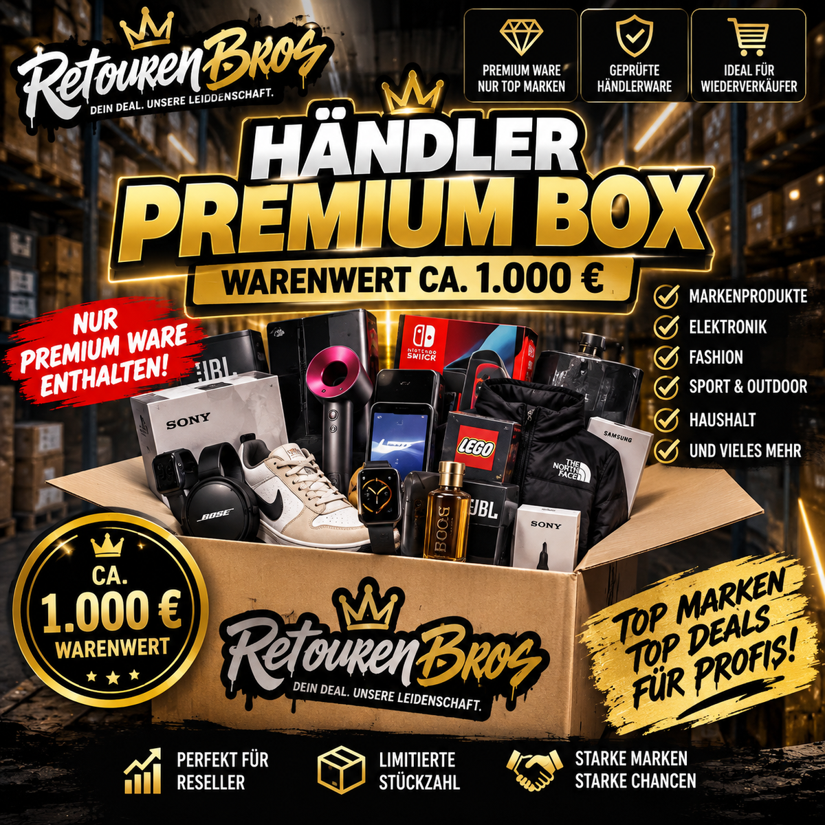 Händler Premium Box – ca. 1.000 € Warenwert | Premium Ware für Wiederverkäufer