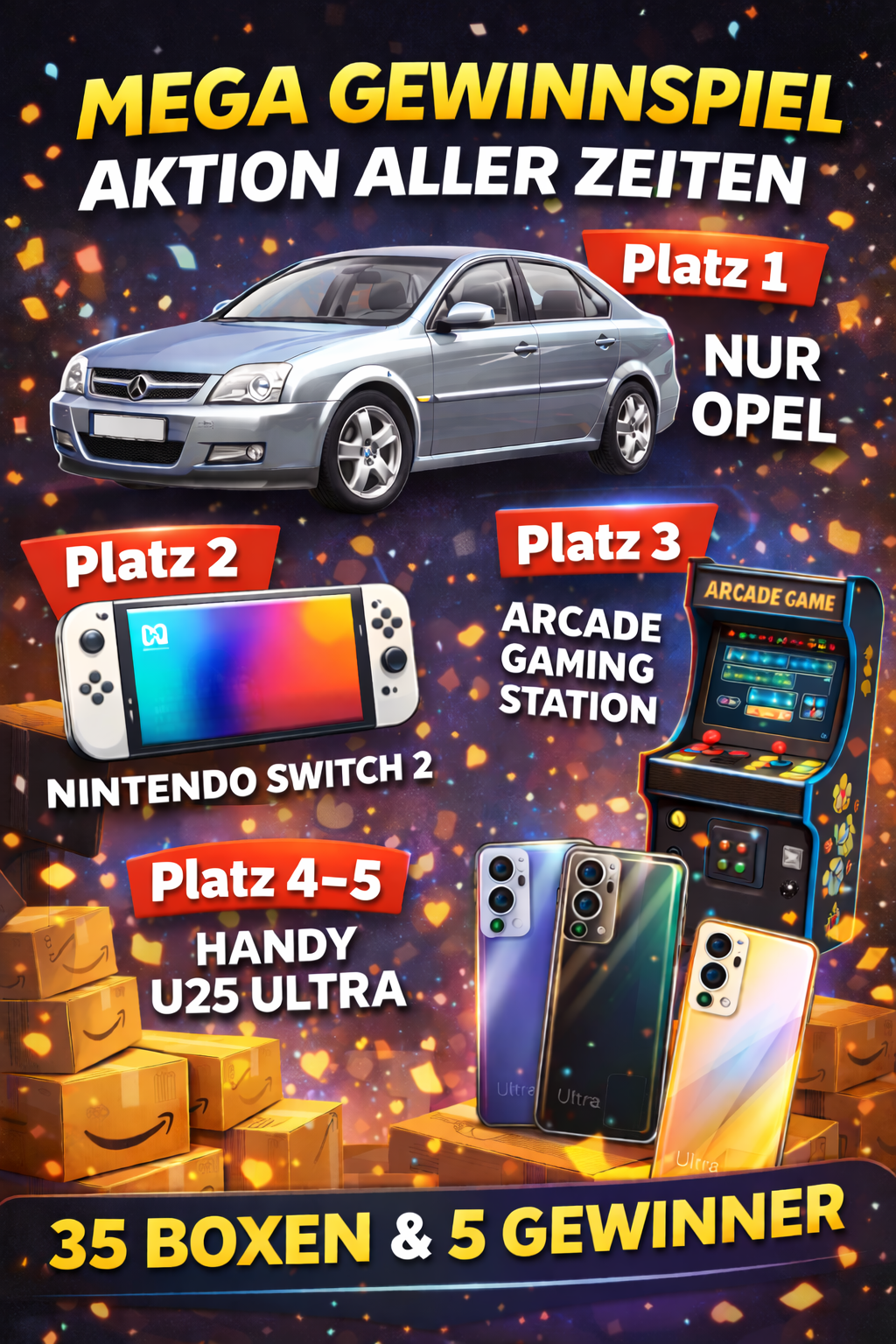 🎉 MEGA GEWINNSPIEL AKTION ALLER ZEITEN 🎉 35 Boxen & 5 Gewinner Hauptgewinn Auto