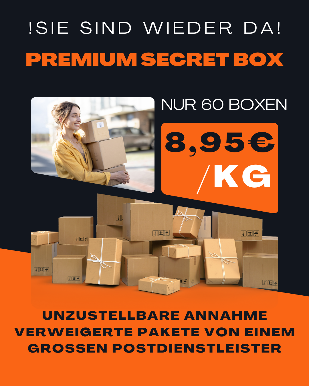 Premium Secret Box aus unzustellbaren Annahmeverweigerten Pakete von einem großen Postdienstleister